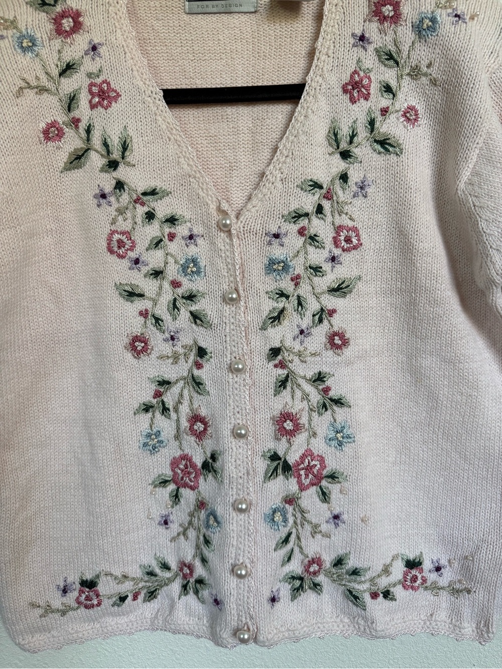 Carolyn Taylor Cottagecore Floral Embroidered Pearl Button Cardigan Sweater M - Picture 3 of 9